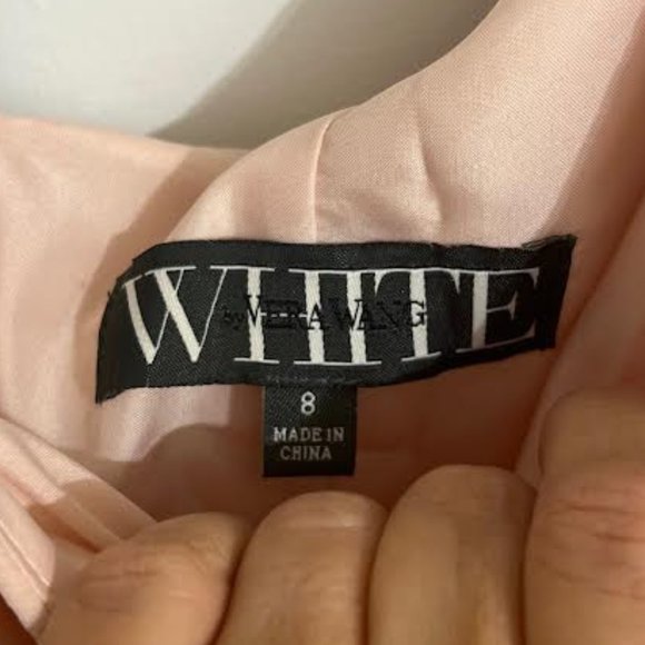NWT Vera Wang White Pink Chiffon One Shoulder Ruffled Dress - Size 8 - Picture 5 of 11